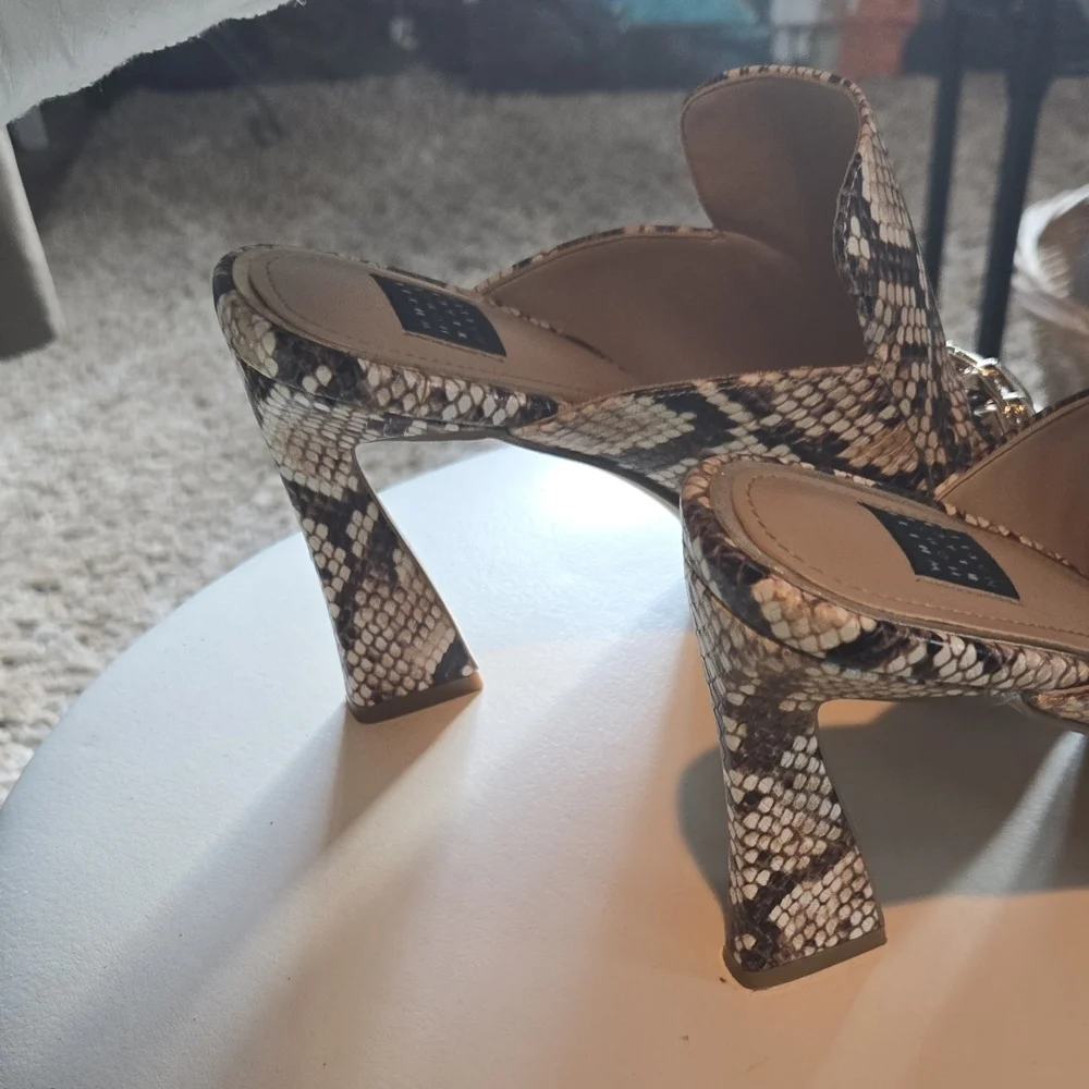 White House Black Market Snake Print Mules with Chain Detail - Picture 2 of 3